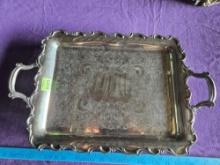 Vintage, Heavy, Silver Plated Serving Tray with Legs.