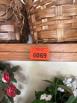 Wicker baskets, and artificial flowers