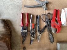 miscellaneous tin snips and pipe cutters
