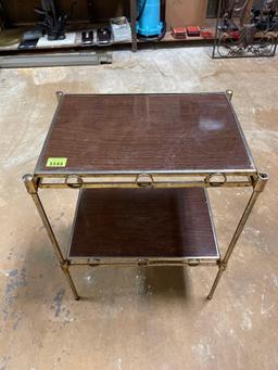 Small 2 Tiered Wood and Metal Shelf