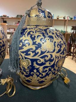 Set of 2 Vintage Oriental Style Ceramic Table Lamps