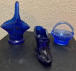 Cobalt blue shoe and baskets
