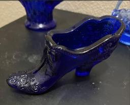 Cobalt blue shoe and baskets