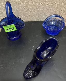Cobalt blue shoe and baskets
