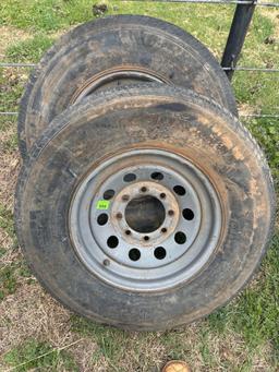 2x money. Two tires and wheels 235/80/16 One is flat