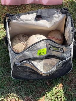 H cooler bag and baseballs