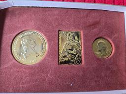 George Washington 250- Year Commerative Set. Genuine 24 Karat Gold Plated, Numbered, In Original Box