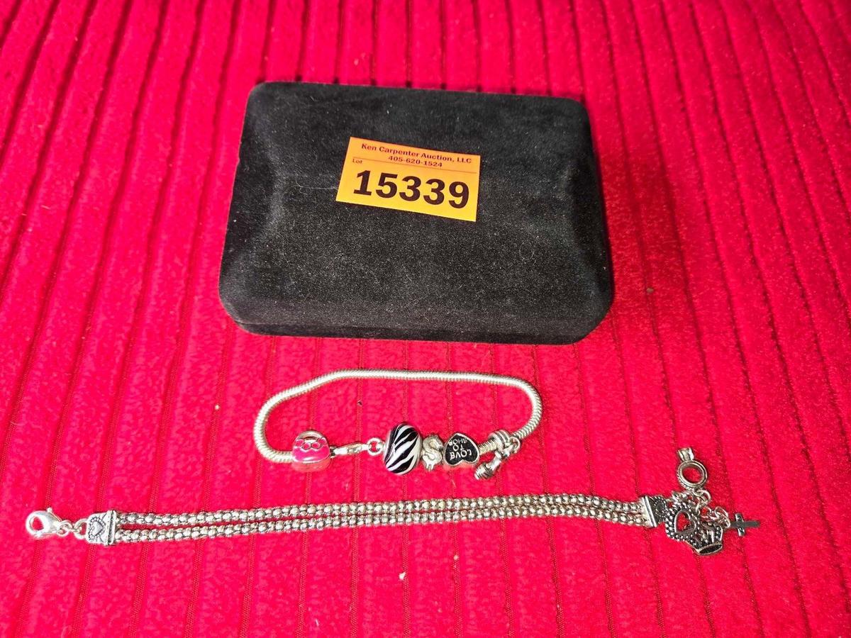 2 - Ornate Charm Bracelets With Charms. In Box. No Stamp Found.