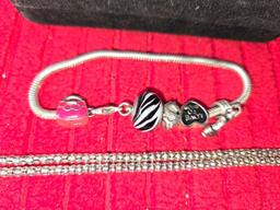 2 - Ornate Charm Bracelets With Charms. In Box. No Stamp Found.