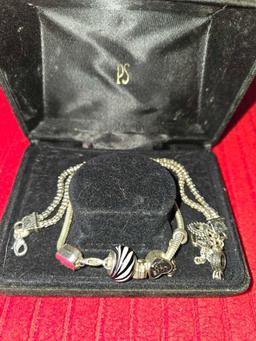 2 - Ornate Charm Bracelets With Charms. In Box. No Stamp Found.