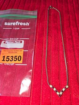 Vintage V Neclace with Stones. No Stamp Found.