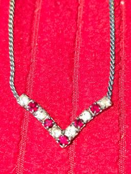 Vintage V Neclace with Stones. No Stamp Found.