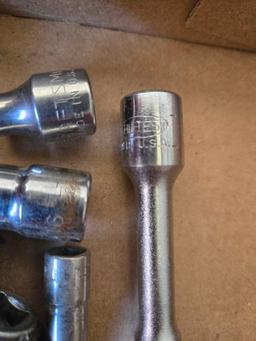 Box of Assorted USA Sockets and Extensions. All one Money. Tools