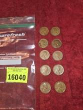 10 Assorted Mints, 1950 Through 1959 Wheat/Lincoln Head Pennies. All one Money. Collectible Coins.