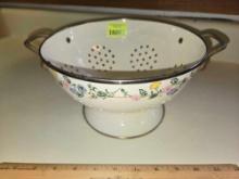Vintage, Enamel Ware Collander with Brass Handles.
