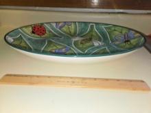 Large , Ornate, Clay Art, Hand Painted, Buzz Around, Serving Bowl/Platter. Dishwasher and Microwave