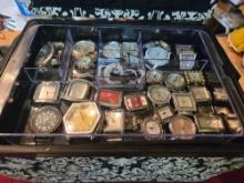 Sewing Box with Tray. Full of Assorted Watches and Accessories.