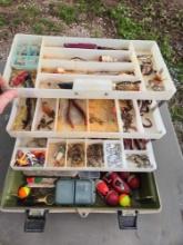Fishing and Tackle Box with Assorted Tackle.