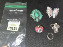 5- Fashion Rings. One Size Fits All. All one Money. Jewelry.