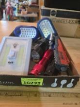 Box of Assorted Lights, and Flashlights.