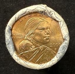 Roll of 25 - 2000 Sacagawea $1 Golden Coins