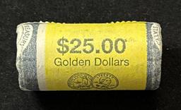 Roll of 25 - 2000 Sacagawea $1 Golden Coins