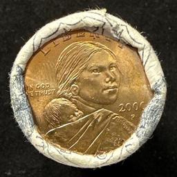 Roll of 25 - 2000 Sacagawea $1 Golden Coins