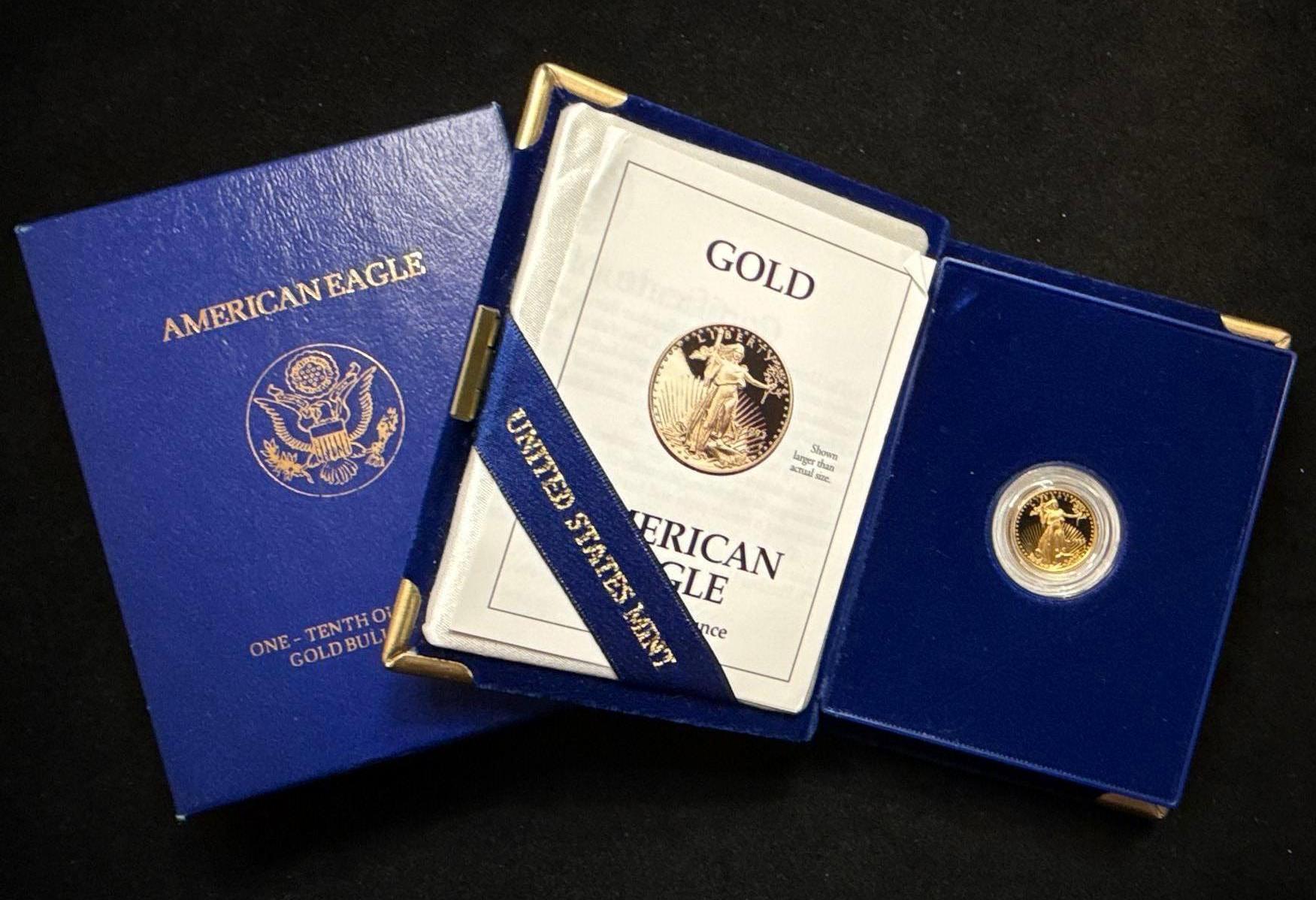 1993 One-Tenth Ounce (1/10) $5 Gold American Eagle Proof with box and COA
