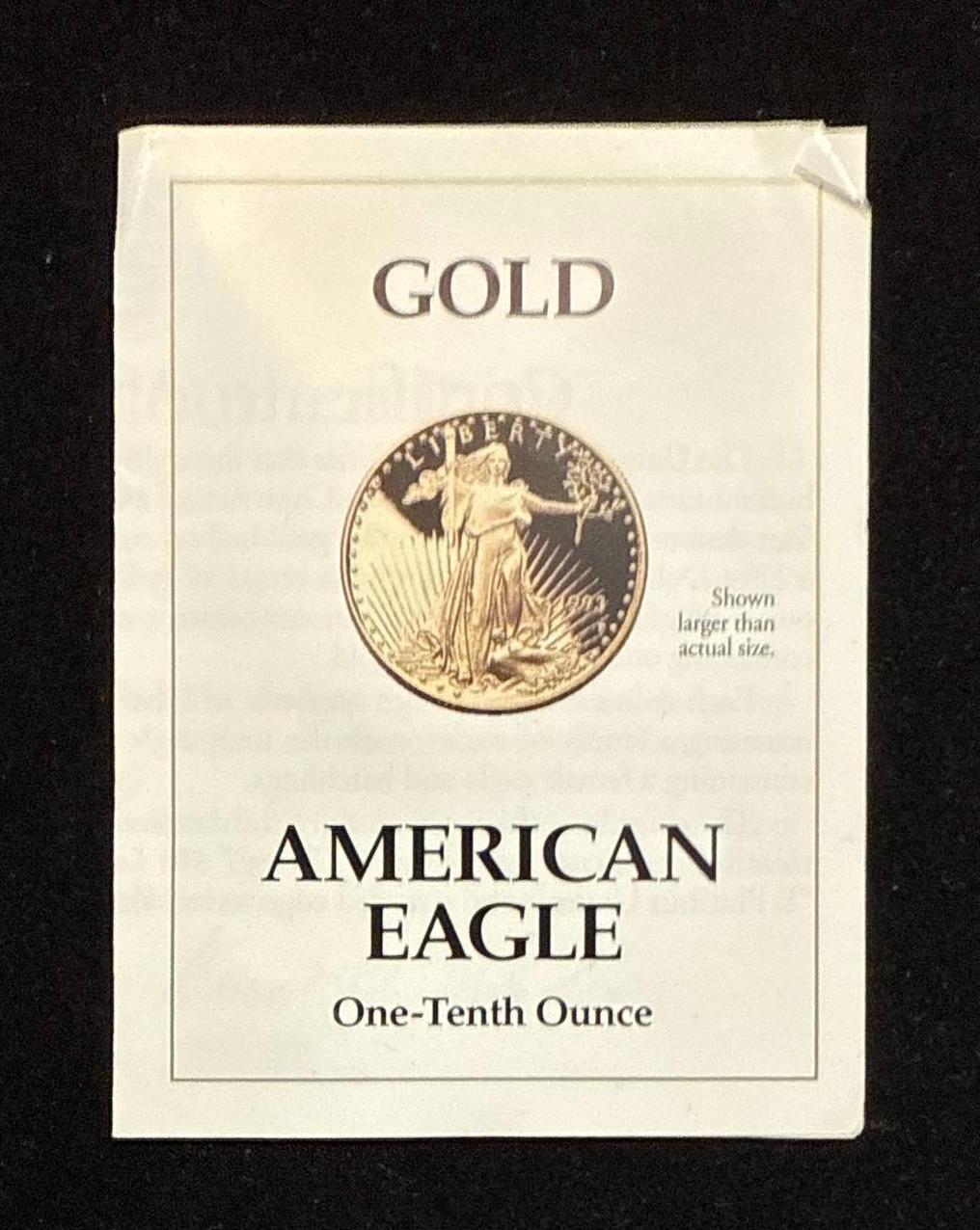 1993 One-Tenth Ounce (1/10) $5 Gold American Eagle Proof with box and COA