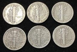 Lot of 6 Mercury Dimes - 1938, 39, 40, 41D, 42 and 1943S