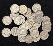 Lot of 27 - Mercury Dimes - 90% Silver