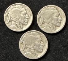3 Buffalo Nickels - 1 1935 and 2 dateless