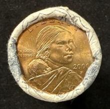 Roll of 25 - 2000 Sacagawea $1 Golden Coins