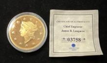 2014 Replica of 1849C Open Wreath Dollar - Cu layered in 24k Gold