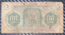 Libya, Military Authority in Tripolitania, 5 Lire, World War II Issue
