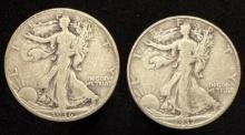 Lot of 2 - Silver Walking LIberty Half Dollars - 1936 and 1937