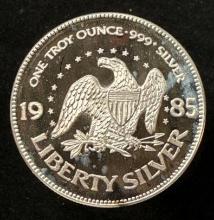 1985 1 oz .999 Silver Round Life Liberty Happiness A-Mark