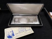 2003 Washington Mint $100 Dollar Note, 4 oz .999 Fine Silver Proof with Box and COA