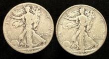 Lot of 2 - Silver Walking LIberty Half Dollars - 1936-S and 1937
