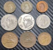A Collection of 9 Mexican Coins