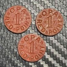 United States, 3 Rationing Tokens - OPA Red Point, 1942 - 1945, plus 1 Unidentified Token