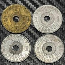 United States, 4 Tax Tokens, 1936 - 1941, Oklahoma
