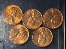 Lot of 5 - Beautiful Red Pennies 1959 to 1961