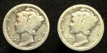 Lot of 2 Mercury Dimes - 1919 and 1920