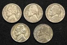 Lot of 5 - 35% Silver War Nickels