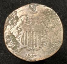 1871 Two Cent Piece, "Union Shield", First US Coin series with "In God We Trust" Motto