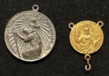 Vintage St. Christopher Be My Guide Religious Medal / Pendent and Jesus Rosary Centerpiece