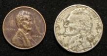1958 D Wheat Penny and 2004 Keelboat Nickel