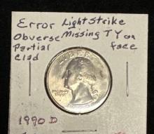 Error Coin - 1990-D Washington Quarter - Strike Errors