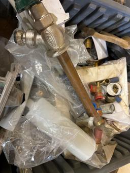 Silcock, misc fittings, dish soap dispenser bottle, and mixed items